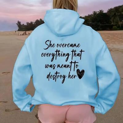 Женский весенне-осенний повседневный худи с капюшоном, длинными рукавами и большим карманом. Она преодолела все, что. Толстовка-пуловер с принтом.