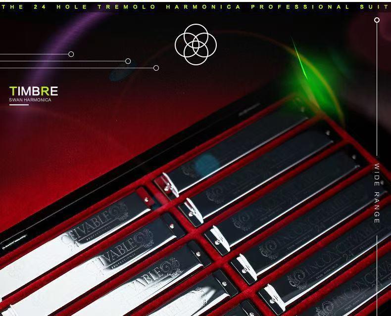 Набор губных гармоник Swan: 24-луночный, 7-предметный, 12-предметный Ящик для Студентов и Взрослых. Включает клавиши от A до G, идеально подходит для начинающих.