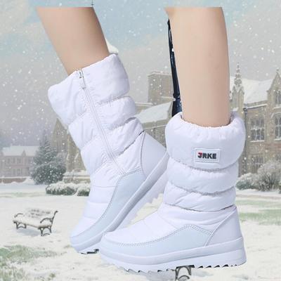Зимние сапоги на толстой подошве. Хлопковые сапоги с боковой молнией. Теплая женская обувь.