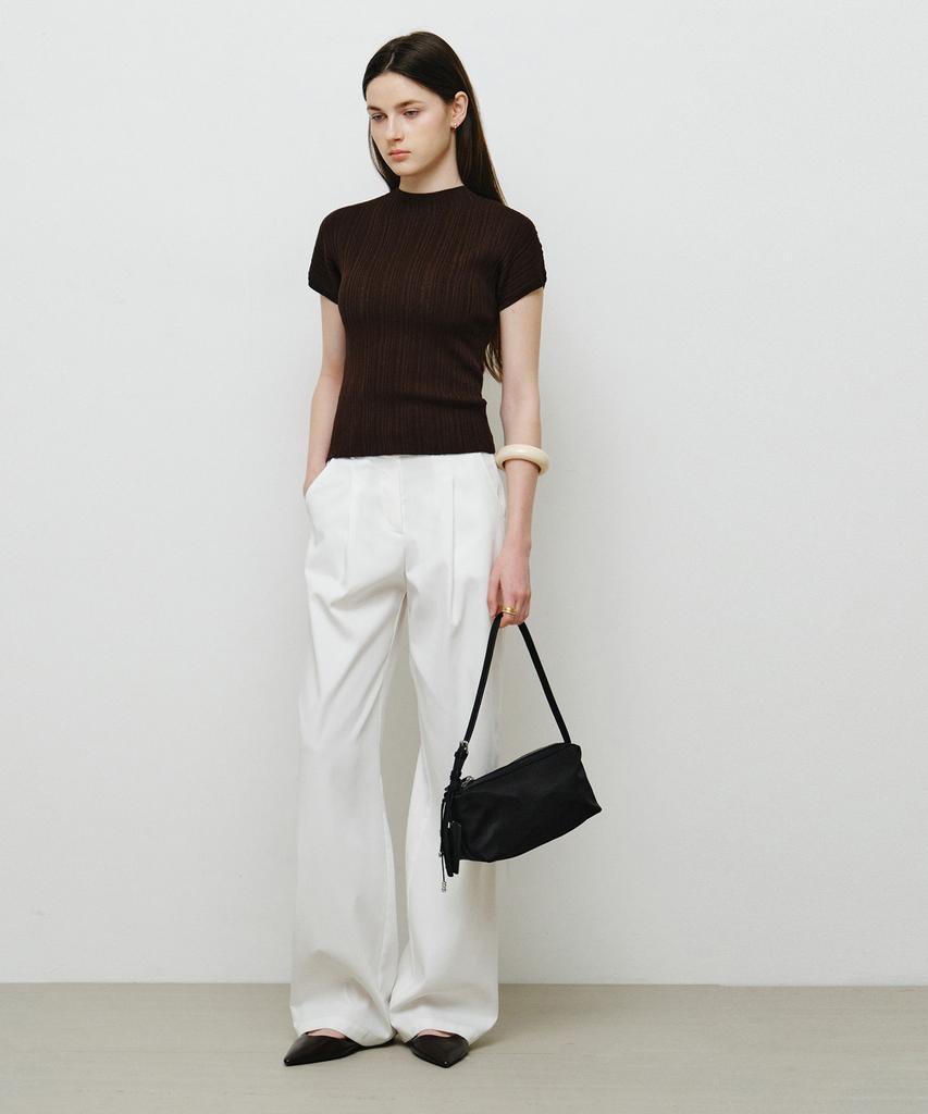 MONGDOL Wholegarment Half-Neck Pleated Knit Top Brown Mdkt107Brown