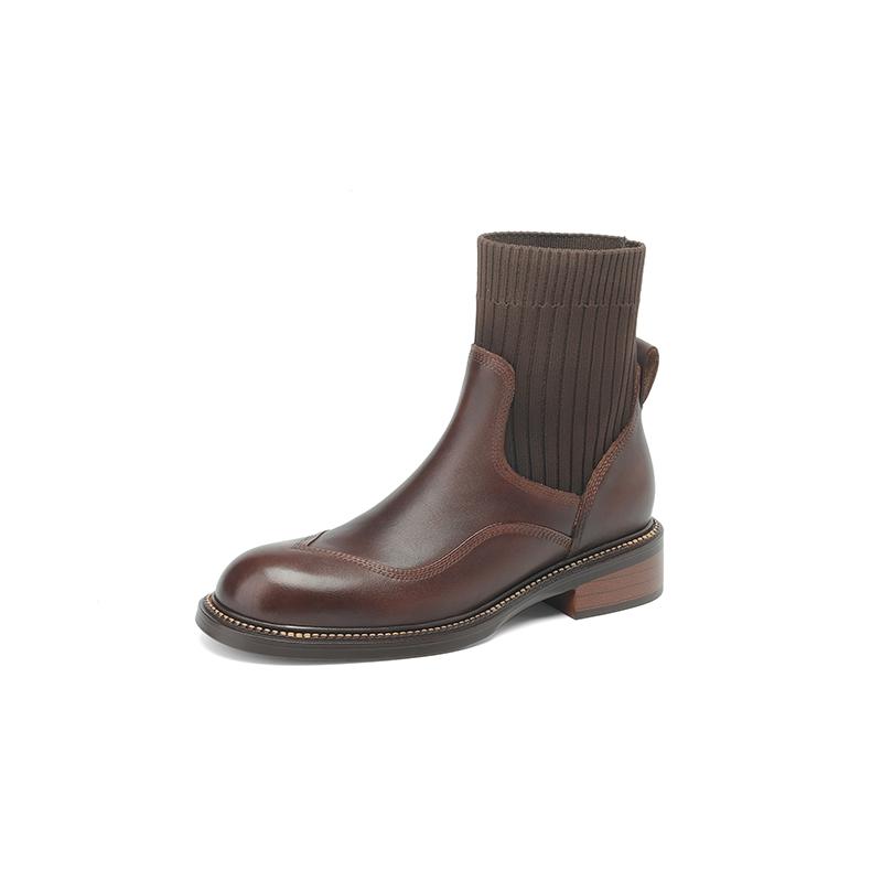 2024 Новые винтажные короткие сапоги для женщин из натуральной кожи на толстом высоком каблуке, осенне-зимняя обувь для женщин с квадратным носком, базовая офисная обувь для леди