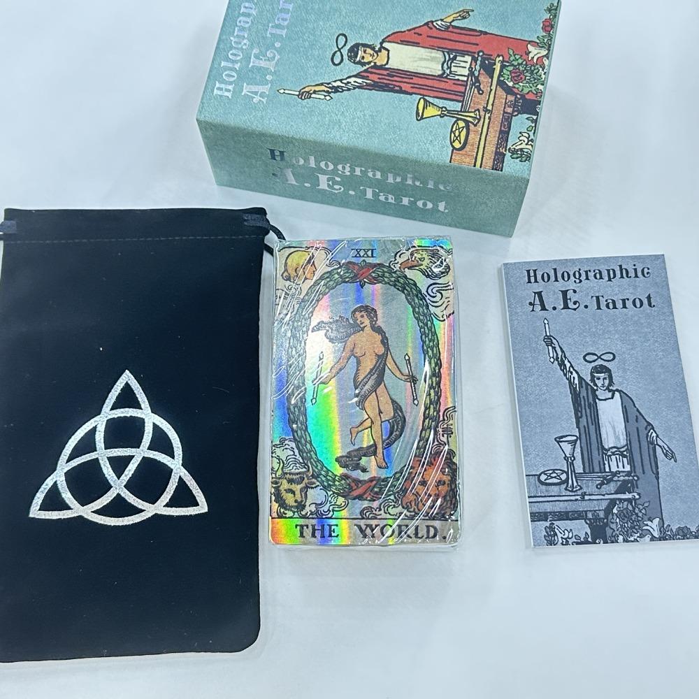 12*7 см голографическая АЭ. Колода Таро в жесткой выдвижной подарочной коробке, 78 карт Таро с путеводителем и мешочком на шнурке
