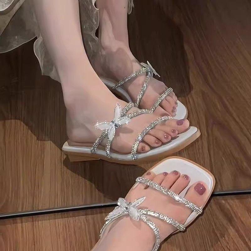 Модные сандалии женские шлепанцы со стразами 2025 лето новые модели не устают, плоскостопие носить сандалии женская обувь