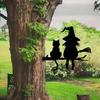 Halloween Garden Stake Witch And Cat Tree Decoration Iron Tree Stake with Pre-drilled Holes for Patio Yard Garden Decor