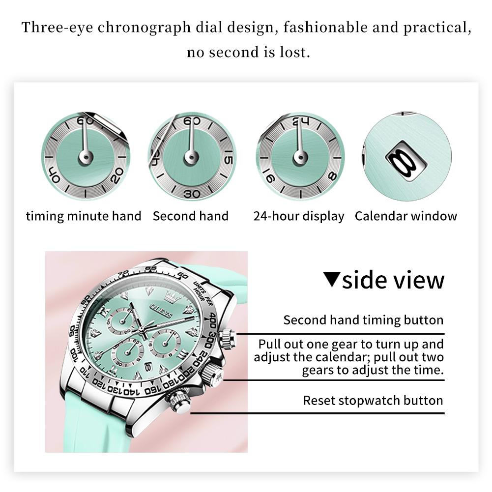 OLEVS Top Luxury Elegant Watch for Women Waterproof Luminous Ladies Watch Light Blue Silicone Strap Quartz Women's Watches Reloj