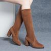 Зимние теплые сапоги на высоком каблуке женские ковбойские ботинки в стиле вестерн женские сапоги до колена из флока новые дизайнерские рыцарские сапоги для женщин