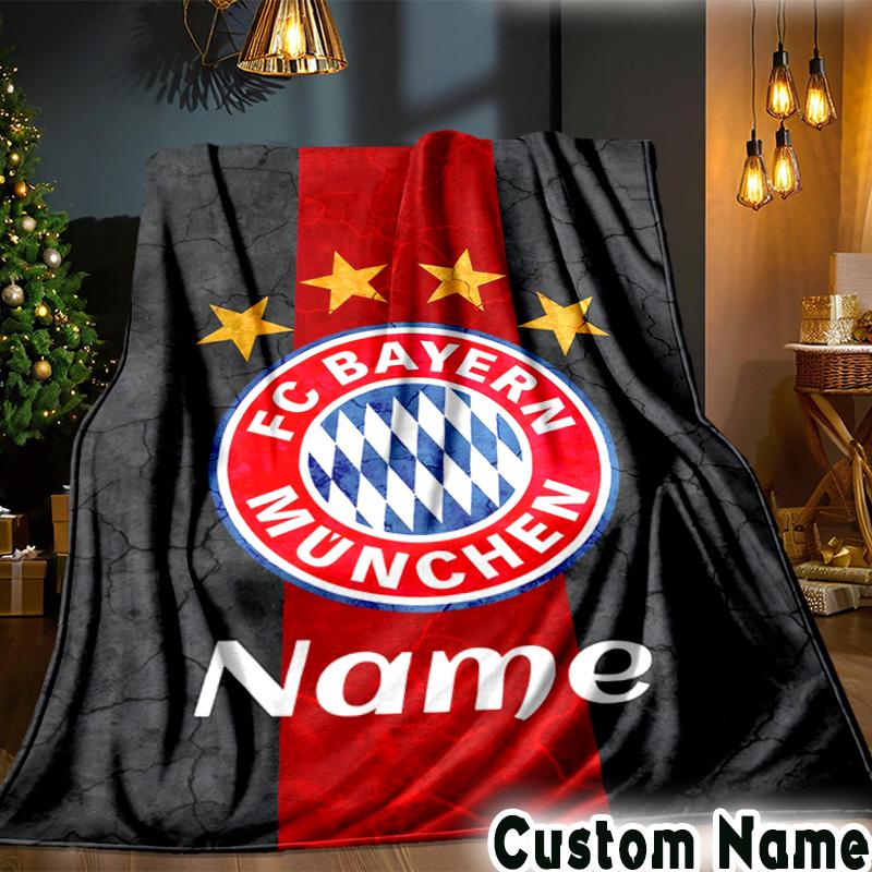 Custom Name Bayern Crest Throws Blanket Flannel Blankets for Couch Bed Gifts for Men Women Picnic blanket Christmas fan gifts