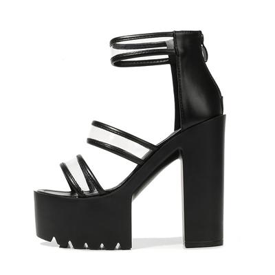 2025 Танец маффинов Подиум Толстый каблук Рыбий рот 15см Весна Лето Высокий Прозрачный Супер Высокий Каблук Сандалии ZYW-810-8