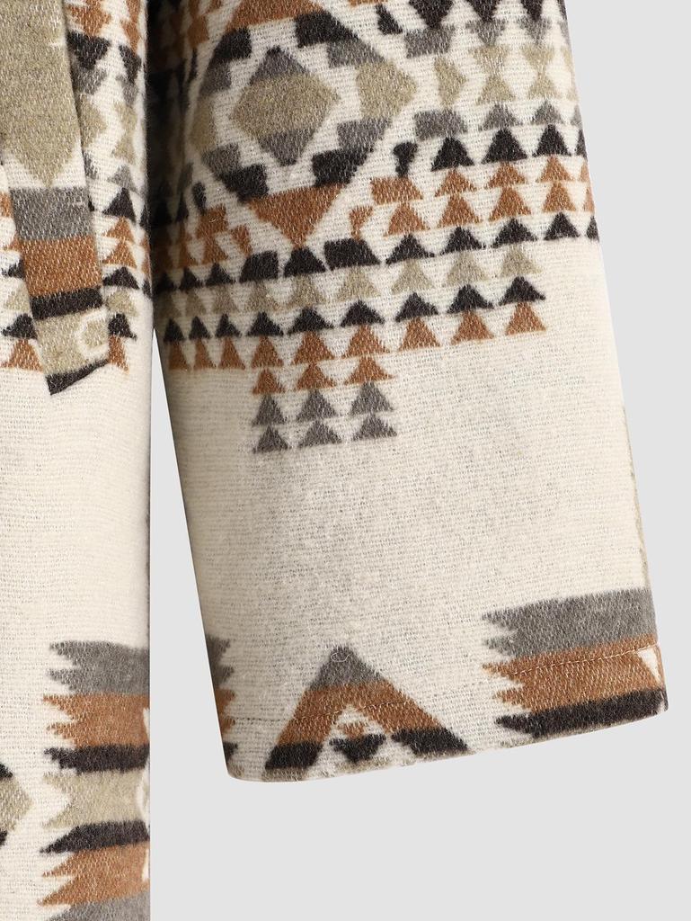 ZAFUL Мужское длинное шерстяное пальто с ацтекским этническим геометрическим принтом, карманом на молнии и капюшоном