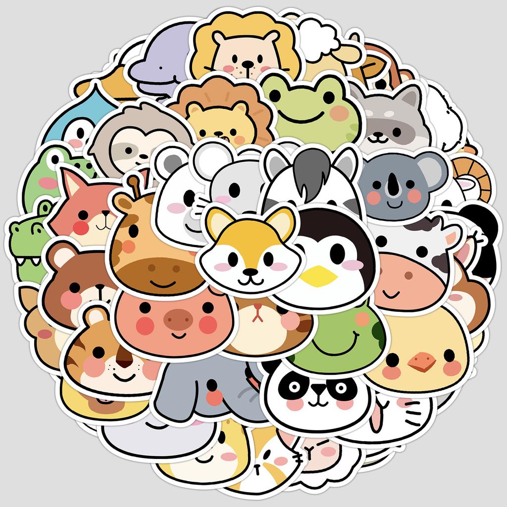 50 Cute Cartoon Animal Graffiti Stickers for Mobile Phones, Water Cups, Waterproof Decorative Stickers, Creative Animal Stickers