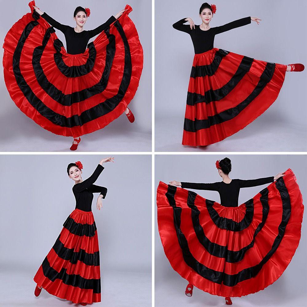 Big Swing Belly Dance Costumes Satin Paso Doble Dance Dress Spanish Flamenco Skirt for Women