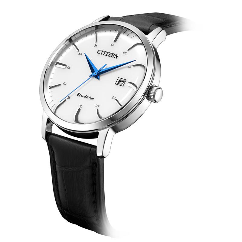 Мужские часы Citizen Eco-Drive с датой, белым циферблатом и кожаным ремешком
