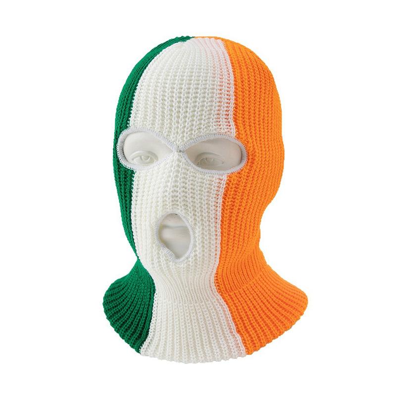 Autumn and winter color-blocked vertical striped knitted hat with three holes, elastic full-coverage windproof and cold-resistant headgear, woolen