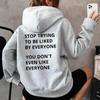 Women'S Fleece Shoulder Sleeve Sweater Slogan Letter Print Kangaroo Pocket Drawstring Print Hoodie