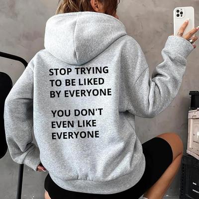 Женский флисовый свитер с длинными рукавами и надписью, карманом-кенгуру, затягивающимся шнурком, с капюшоном