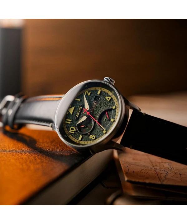 AVI-8 Hawker Hurricane Mckellar Dual Time Готический зеленый циферблат Кварцевые AV-4101-0A Мужские часы с дополнительным ремешком