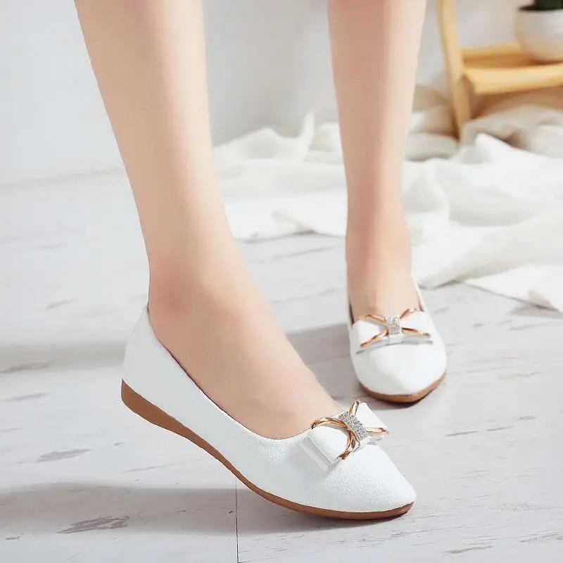 Fashion Women's Flat Shoes Low Heel Elegant Ladies Footwear Pointed Toe with Bow Chic Point Non Slip Comfortable Luxury Brand Dress On