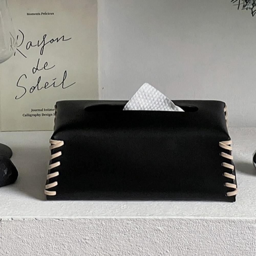 Luxury Woven Tissue Box PU Leather Paper Towel Cover Creative Napkin Case Living Room