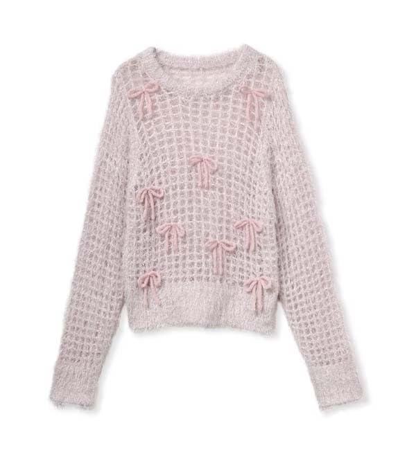 Furfur Shiny Ribbon Sweater RWNT245064 Pink Women's