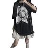 Women Gothic Shirt Black Anime Japanese Style T-shirt Lolita Anime Short Sleeved Black Loose Fitting Bottoming Top