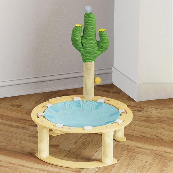 Elevated Cat Hammock Free-Standing Pet Bed Summer Breathable Raised Cat Hammock Bed with Spring Ball/Scratching Post for Indoor Cats