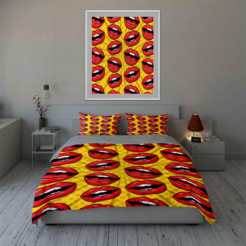 Pop art lips Bedding Duvet cover sets Duvet covers Pillowcases gifts (1 * Duvet Cover 2 * Pillowcases, without duvet insert)