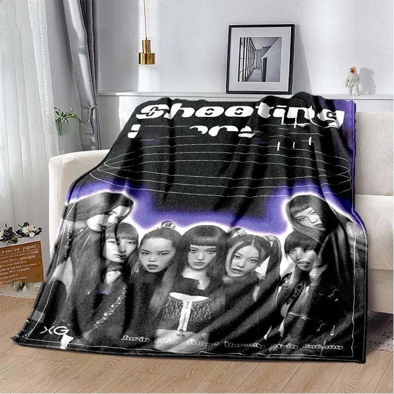 Japanese HipHop Girl Group Xg Character Print Blanket Shooting Stars Warm Plush Cozy Throw Blanket for Beding Couch Fans Blanket