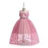 Girls Tulle Sling Train Dress Flower Girl Beaded Gown Piano Performance