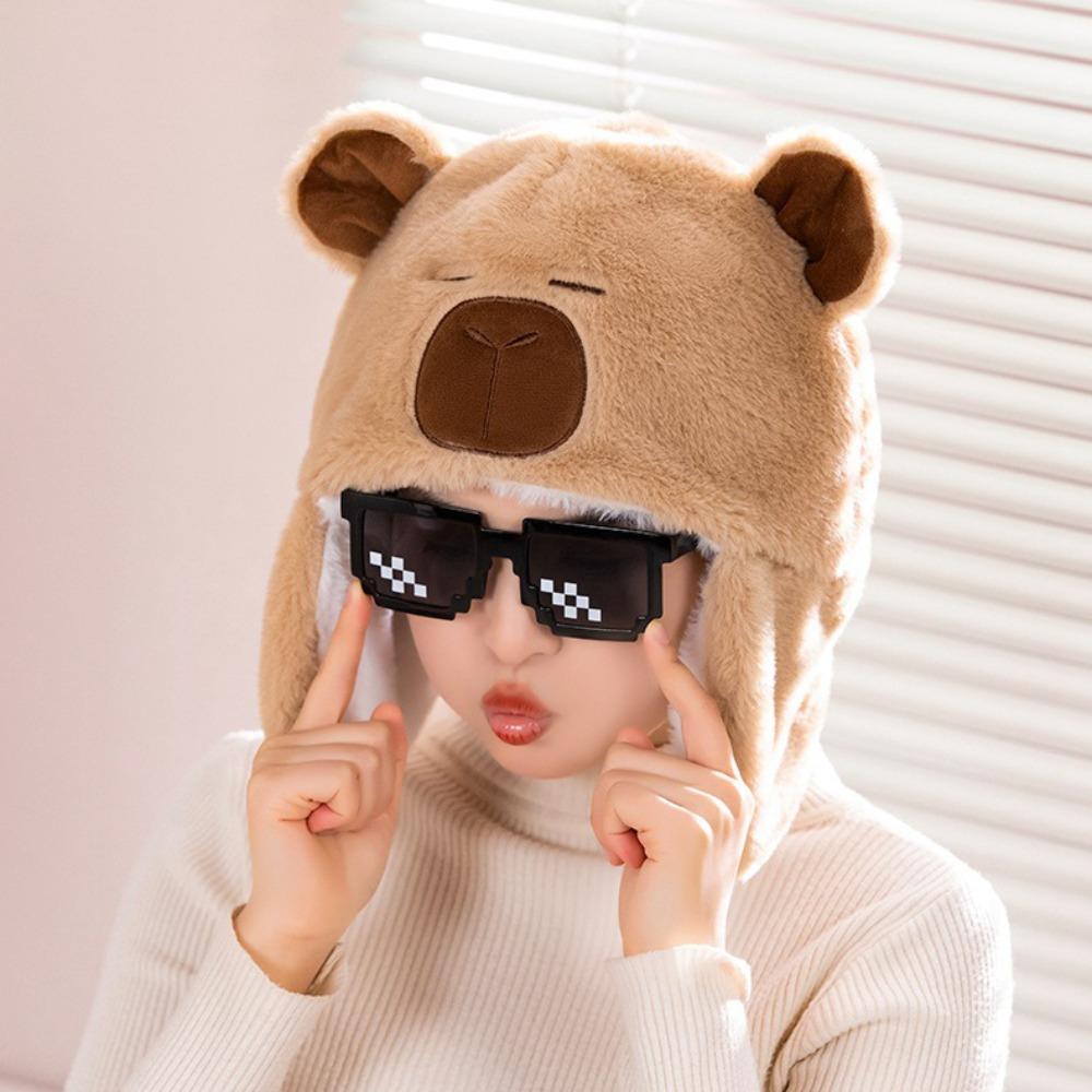 Пуловерная шляпа, милая плюшевая шляпа капибары, шапка-бини с ушами мультяшных животных, уличная одежда