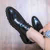 Glossy Leather Shoes Men's Summer British Youth Business Dress Shoes Platform Hairstylist Trendy Shoes Groom Wedding Shoes