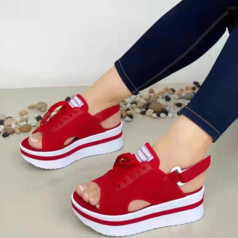 Толстые и удобные женские сандалии на платформе, повседневная спортивная обувь с сетчатым открытым носком, новинка лета.