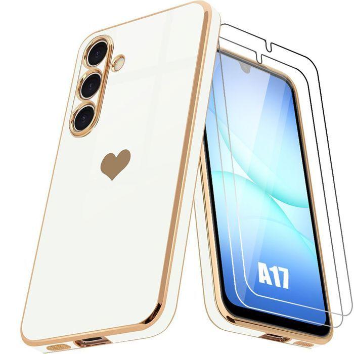 Protective Case - BOOLING - for Samsung Galaxy A17 4G/5G - Heart Pattern - White - 2 Tempered Glasses