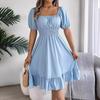 Summer Short Sleeve Square Collar Women Dress New Fashion Elegant Loose Casual Casual A-line Party Dresses Pleated Female Office Ruffled Clothing