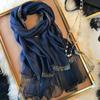 New Scarf for Women's Thin Beaded Solid Color Shawl Gold Wire Personalized Gauze Scarf Imitation Silk Scarf Spring and Autumn