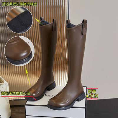 Кожаные сапоги женские 2025 осень и зима новые V-образные но колено рыцарские сапоги женские повседневные тонкие сапоги ретро женские сапоги