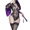 Chaomu slim and thin erotic underwear sexy perspective one-piece pure desire horn sleeve lace pajamas hollow uniform women