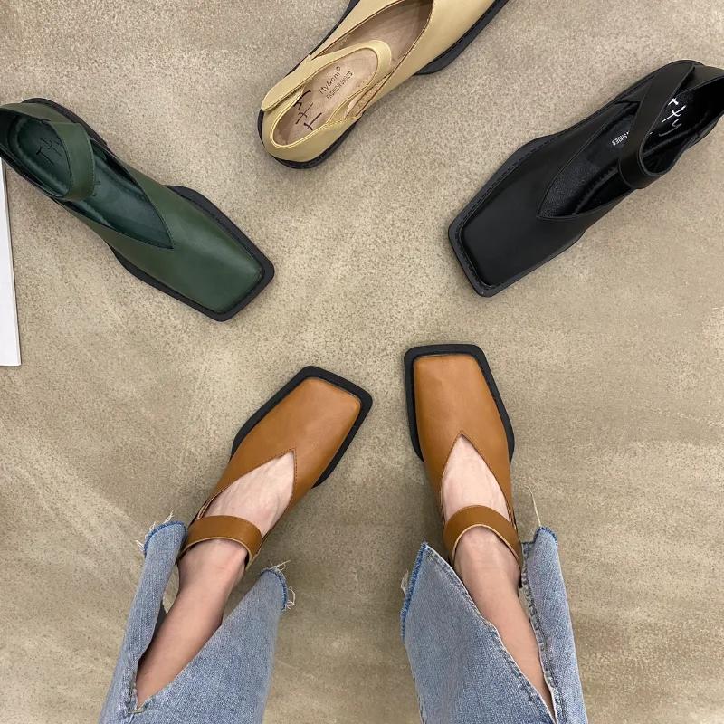 Мода 2024 года, летняя мода, квадратная голова, удобная, неглубокая горловина, повседневная женская обувь на плоской подошве, одиночные туфли