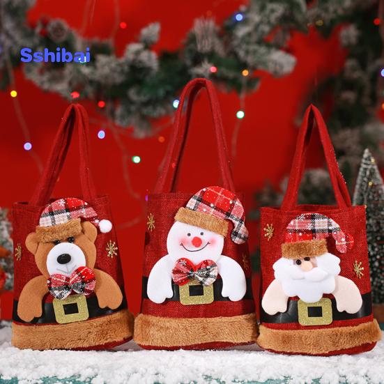 Рождественский подарок Сумочка Портативная ручка Мультфильм 3D Санта-Снеговик Лось Медведь Прочная ткань Многоразовая продуктовая конфета Вечеринка Подарочная сумка