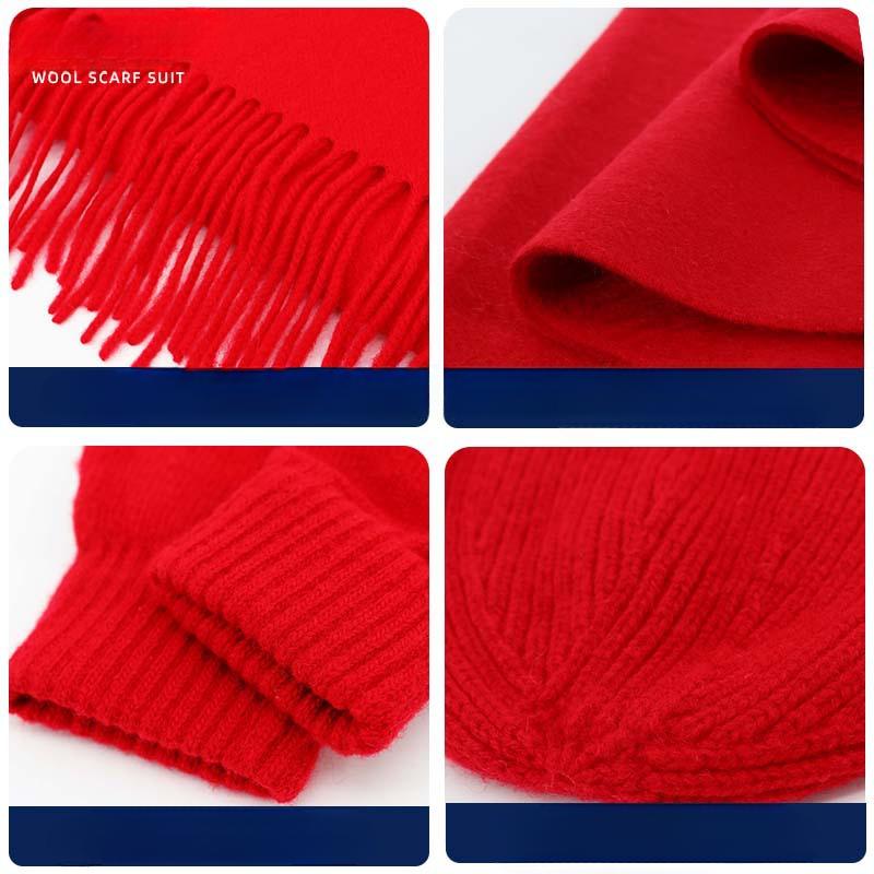 Подарочная коробка, трикотажный шарф из 100% шерсти, однотонный, премиум-класса, шапка, перчатки, теплая зимняя шаль
