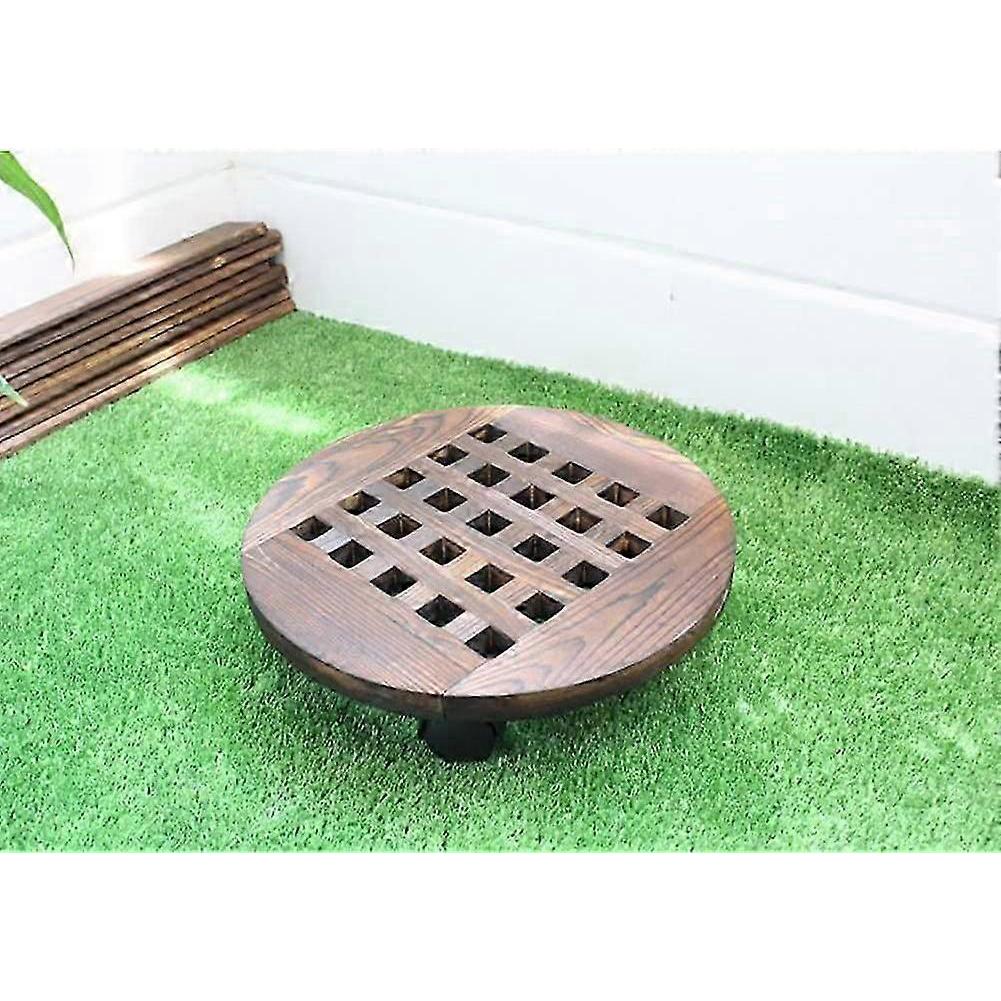 Wooden Planter Caddy Potted Plant Stand with Wheels,Rolling Round Flower Pot Base Roller Tray Planter Cart,30cm