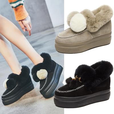 Зимние женские ботинки из натуральной кожи на платформе с увеличивающей высоту стелькой универсальные нескользящие теплые зимние ботинки