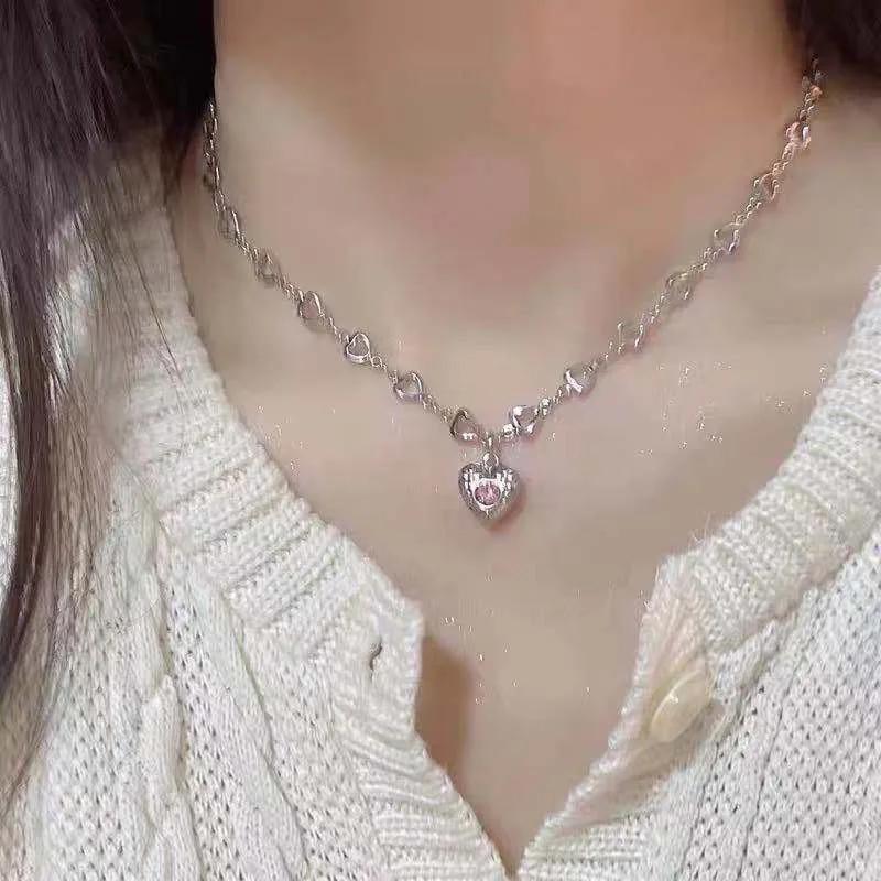 Kpop Y2K Aesthetic Butterfly Pendant Necklace for Women Hip Hop Vintage Double Chain Heart Necklaces Girls Gifts Jewelry