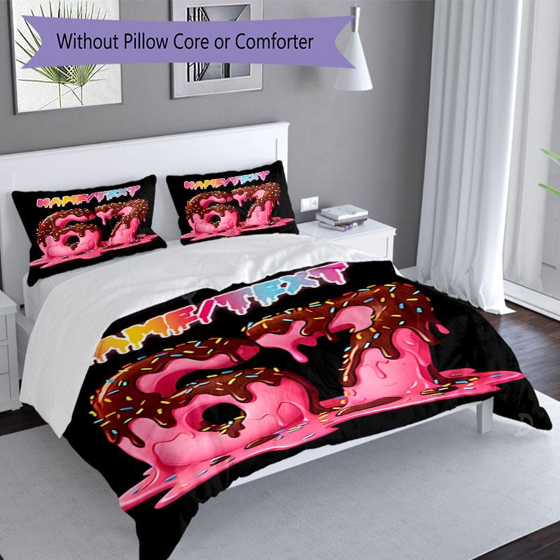3PC Custom Name Dessert Number Celebration Bedding Set Printed Bedding Set Duvet Cover Closure Includes 1 Duvet Cover & 138 Pillowcases for Bedroom