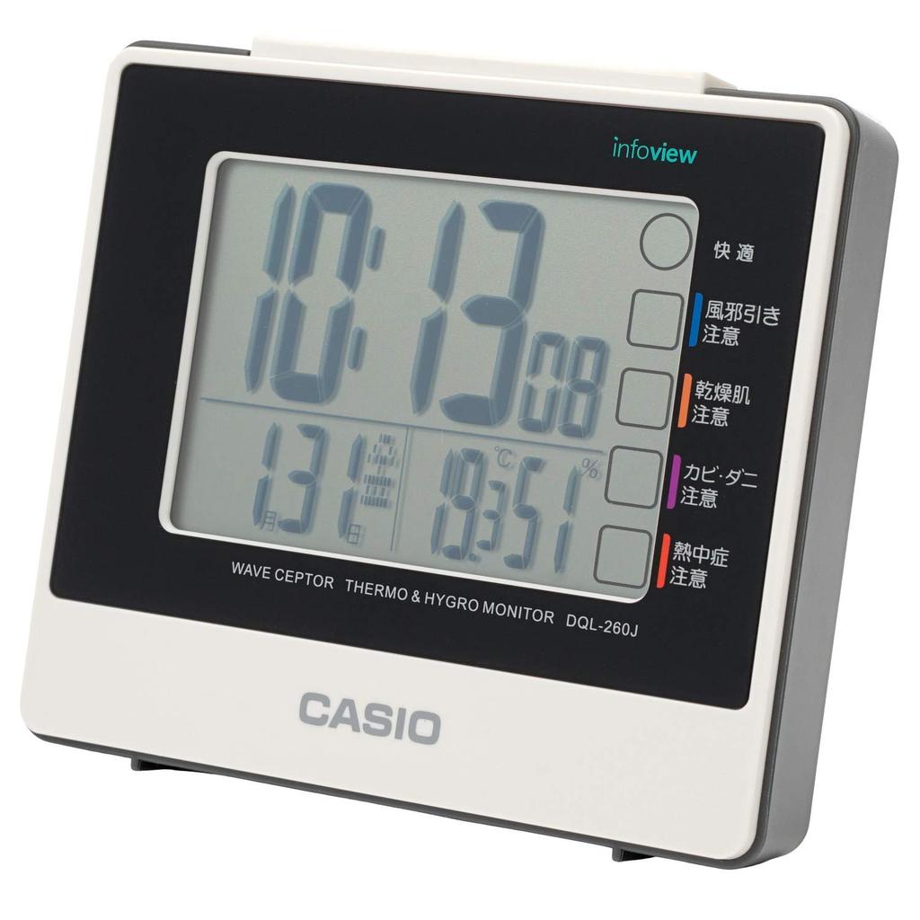 CASIO Будильник, Радиоуправляемый, Белый, Цифровой, Snooze, Подсветка, DQL-260J-7JF