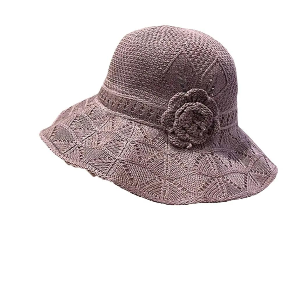 Elegant Sweet Straw Sun Hat Big Brim French Style Knitted Bucket Hat Visor Cap Temperament Seaside Beach Cap Lady
