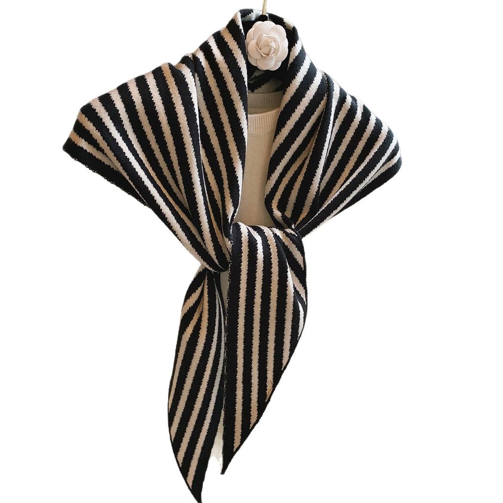 Premium Triangle Scarf Shawl Autumn And Winter Warm Solid Color Premium External Scarf Neck Shoulder Versatile Black And White Stripes