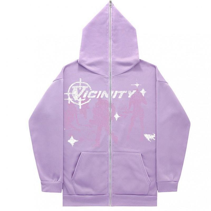 Oversized Hooded Zip-Up Sweatshirt With Vintage Graphic Print Streetwear Unisex Casual Pullover