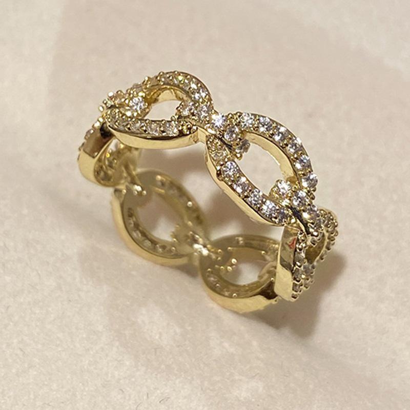 Huitan Chain Linked Design Finger Rings for Women Full with Dazzling Cubic Zirconia Statement Female Wedding Accessories Jewelry