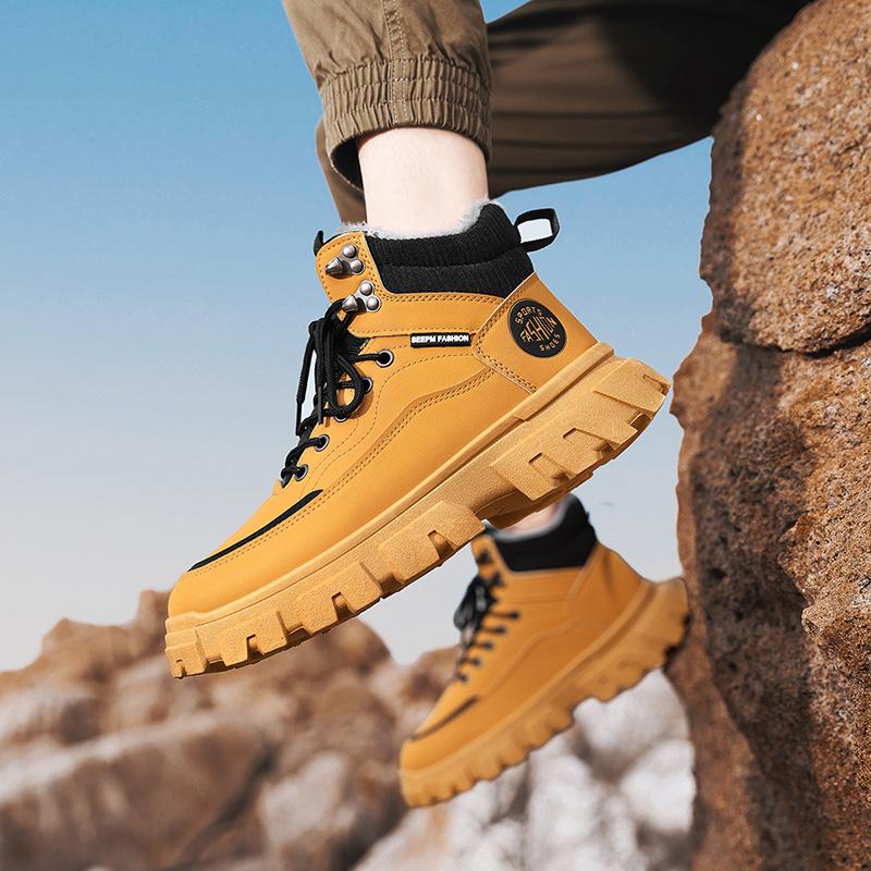 Winter Boots Trendy Men High Top Ankle Boots Luxury British Workwear Short Boots Thick Soled Warm Casual Cotton Shoes