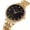 Simple and stylish wristwatch with classic large gold stainless and black Perfect for business or as a women's diamonds, design, accents, waterproof,